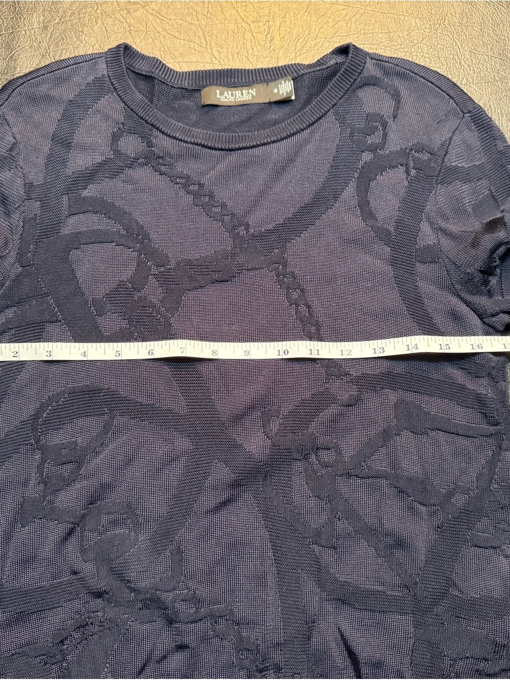 Lauren Ralph Lauren Belting Motif Short Sleeve Sweater Navy M Equestrian Knit - Picture 7 of 11